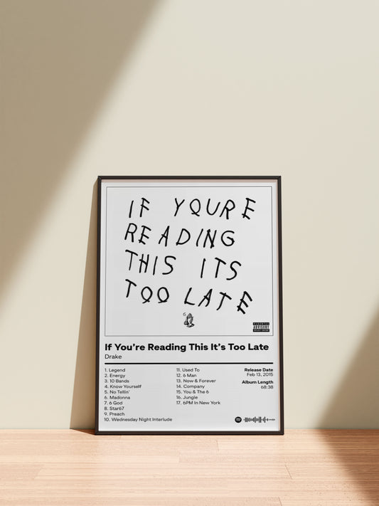 Drake "If You're Reading This It's Too Late" Poster Rap Music Album Cover Aesthetic